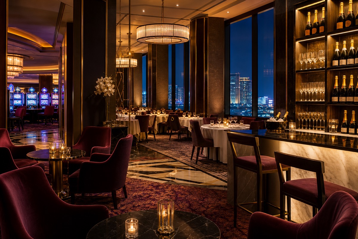 Salon restauracyjny z widokiem na miasto